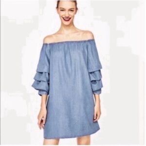 Zara Blue Chambray Bubble Sleeve Mini Dress axS NWOT